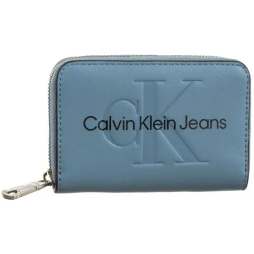 Blau bedrucktes Damenportemonnaie mit Reißverschluss - Calvin Klein Jeans - Modalova