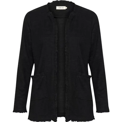 Langer Cardigan Jacke Schwarz , Damen, Größe: M - Cream - Modalova