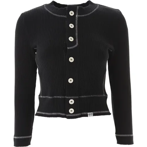 Gerippter Cardigan Top in Schwarz , Damen, Größe: M - Moschino - Modalova