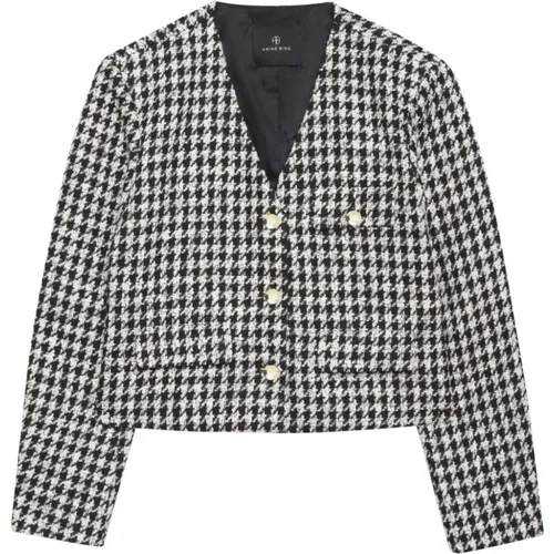Tweed Houndstooth Jacket with Gold Buttons , female, Sizes: M, L - Anine Bing - Modalova
