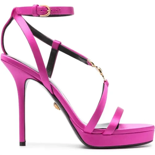 Fuchsia Medusa Satin Sandals , female, Sizes: 7 UK - Versace - Modalova