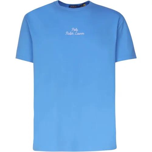 Blaues Baumwoll-T-Shirt mit Logo-Stickerei , Herren, Größe: L - Polo Ralph Lauren - Modalova