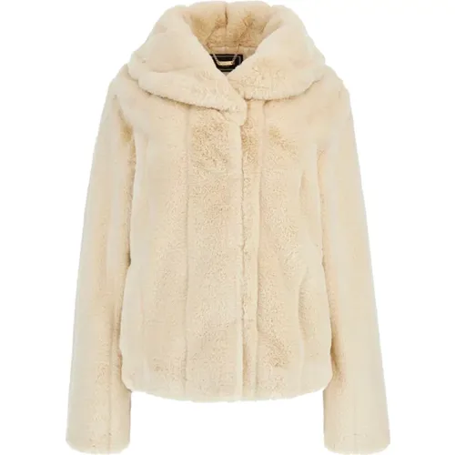 Eco Sophy Pelzjacke Elfenbein Streifen , Damen, Größe: L - Guess - Modalova