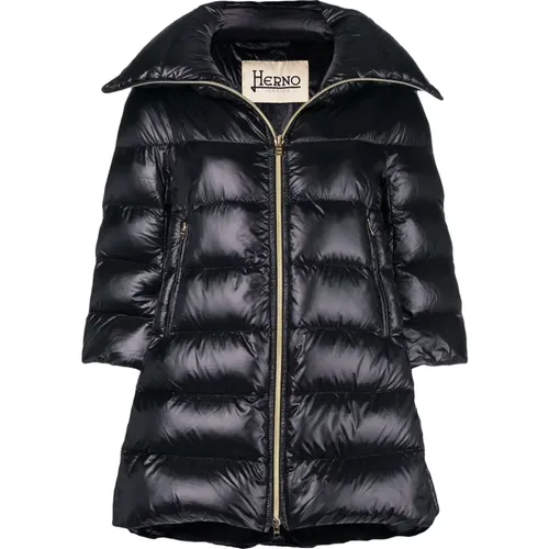 Schwarzer Puffer Front Reißverschluss Mantel , Damen, Größe: S - Herno - Modalova