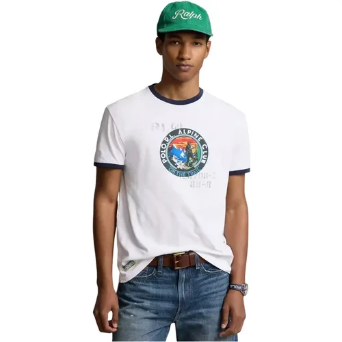 Weißes Baumwoll-T-Shirt mit Druck , Herren, Größe: XL - Ralph Lauren - Modalova