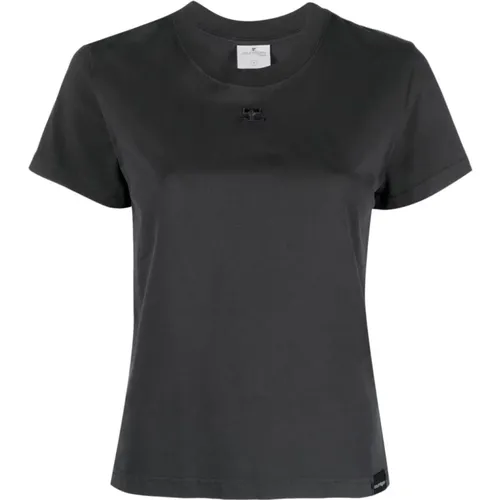 Graue T-Shirts und Polos mit Logo , Damen, Größe: L - Courrèges - Modalova