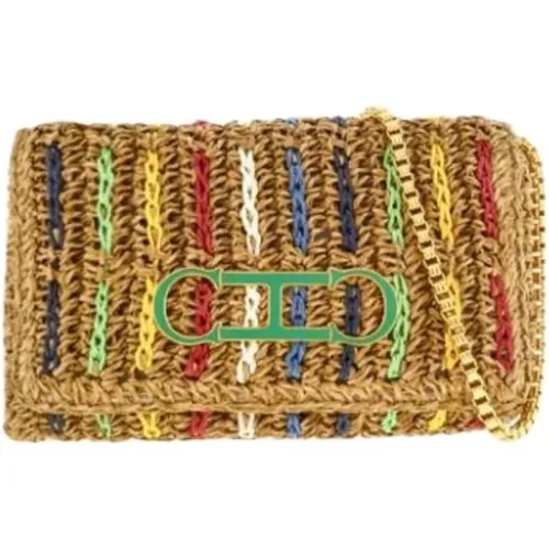 Striped Soft Clutch with Gold Bracelet , female, Sizes: ONE SIZE - Carolina Herrera - Modalova