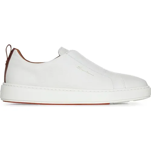 Weiße Slip-On Sneakers mit Tan-Detail - Santoni - Modalova