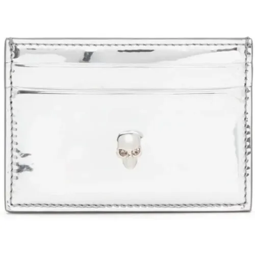 Skull-Appliqué Metallic Cardholder , female, Sizes: ONE SIZE - alexander mcqueen - Modalova