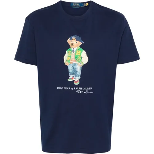 Blau Logo Besticktes T-Shirt , Herren, Größe: L - Polo Ralph Lauren - Modalova