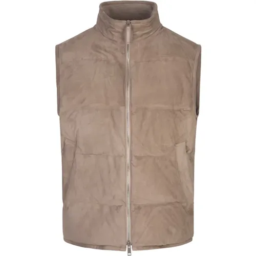 Khaki Suede Padded Gilet Coat , male, Sizes: L - Ermenegildo Zegna - Modalova