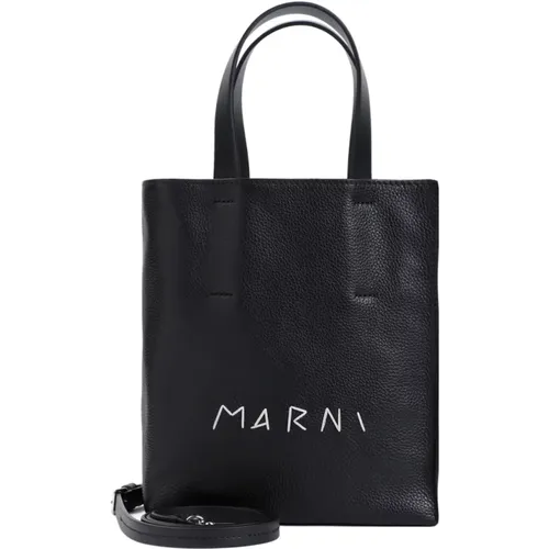 Schwarze Genarbte Leder Mini Handtasche - Marni - Modalova
