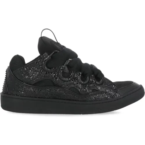 Schwarze Leder Stoff Sneakers Runde Zehen - Lanvin - Modalova