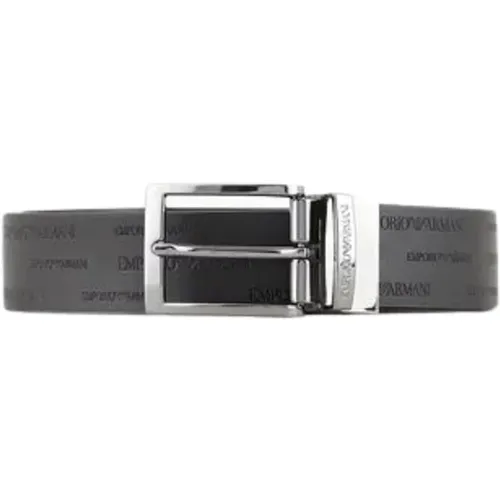 Herren Ledergürtel mit geprägter Schrift , Herren, Größe: ONE Size - Emporio Armani - Modalova