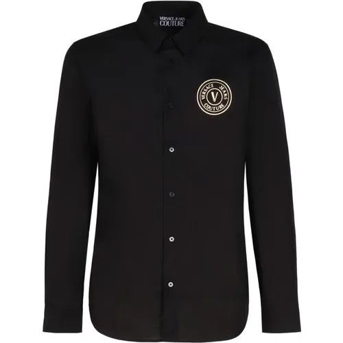 Schwarze Baumwoll Elastan Hemden , Herren, Größe: M - Versace Jeans Couture - Modalova