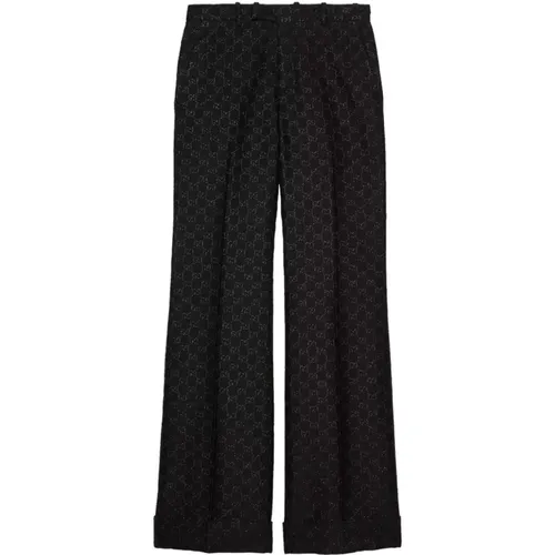 Wool Lamé Trousers with Signature GG Supreme Embroidery , female, Sizes: 2XS - Gucci - Modalova