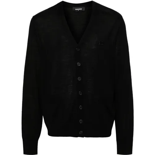 Schwarzer Strick Cardigan Pullover , Herren, Größe: M - Dsquared2 - Modalova