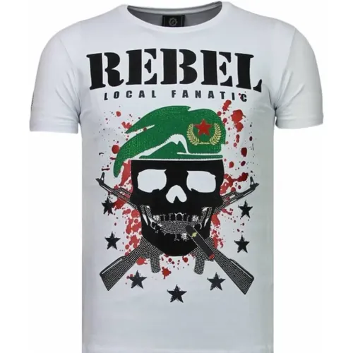 Skull Rebel Rhinestone - Herren T-Shirt - 5776W - Local Fanatic - Modalova