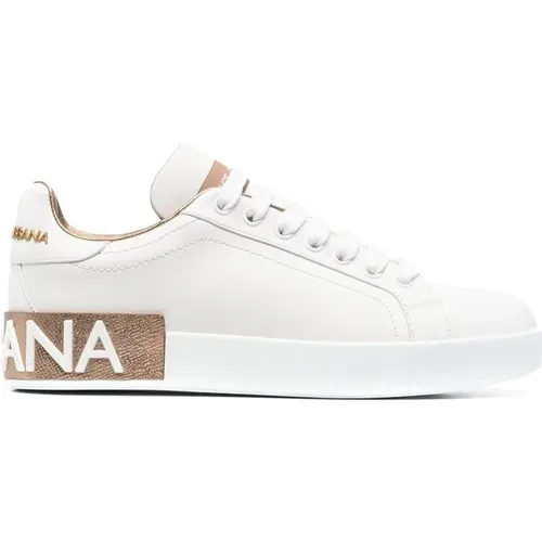 Gold-tone Sneakers with Branded Heel Counter , female, Sizes: 2 UK - Dolce & Gabbana - Modalova