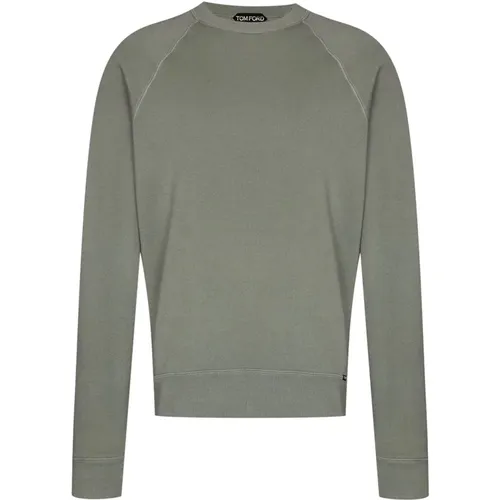 Grauer Baumwoll-Sweatshirt mit Langen Ärmeln , Herren, Größe: L - Tom Ford - Modalova