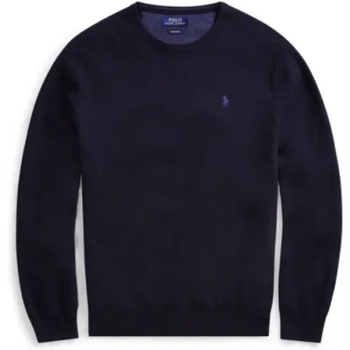 Navy Heather Pima Cotton Round Neck Sweater , male, Sizes: XS, L, XL - Polo Ralph Lauren - Modalova