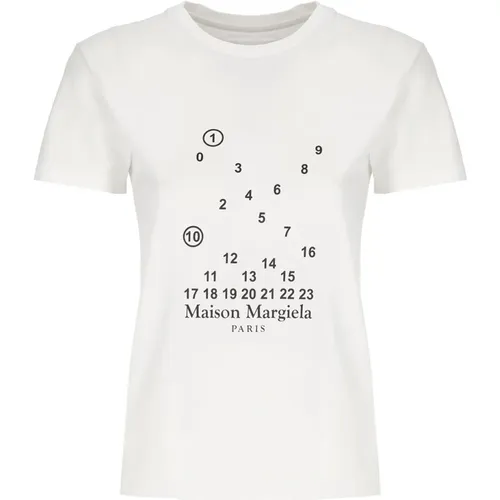 Weiße Baumwoll-T-Shirt mit Ikonischem Logo,Numeric Logo Crewneck T-Shirts und Polos - Maison Margiela - Modalova