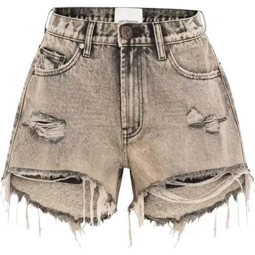 Beige zerrissene Jeansshorts - One Teaspoon - Modalova