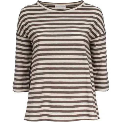 Gestreiftes Leinen Baumwoll T-Shirt , Damen, Größe: XS - Le Tricot Perugia - Modalova