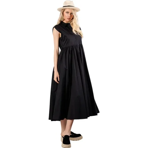 Midi Shirt Dress with Gathered Waist , female, Sizes: S - Liviana Conti - Modalova