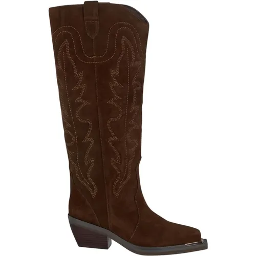 Wide leg embroidered boot , female, Sizes: 3 UK, 8 UK, 4 UK, 7 UK, 6 UK, 5 UK - Alma en Pena - Modalova