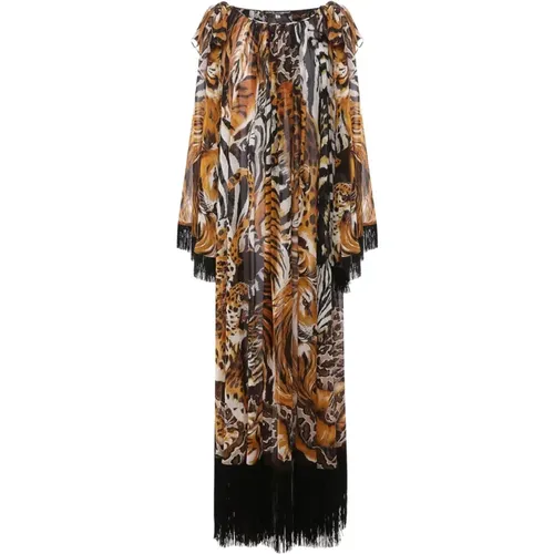 Fringed Kaftan Dress , female, Sizes: S - Dolce & Gabbana - Modalova