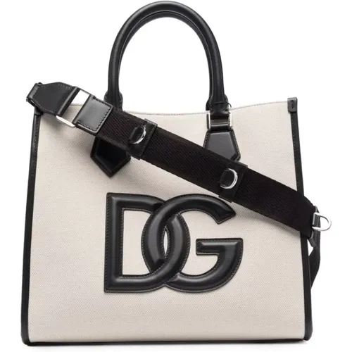 Canvas Shopping Bag with Leather Details , unisex, Sizes: ONE SIZE - Dolce & Gabbana - Modalova