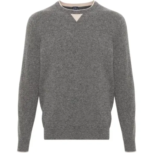 Grauer Crew Neck Wollpullover , Herren, Größe: M - Fedeli - Modalova