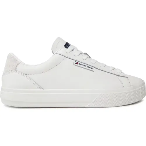 Niedrige Ledersneakers - Weiß Patched , Damen, Größe: 38 EU - Tommy Jeans - Modalova