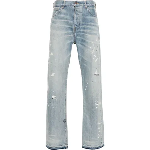 Blaue Distressed Farbspritzer Jeans - Amiri - Modalova