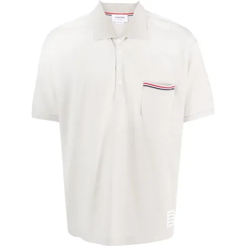 Classic Cotton Polo Shirt in Ecru , male, Sizes: L, M, XL - Thom Browne - Modalova