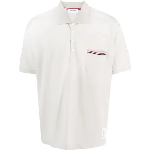 Classic Cotton Polo Shirt in Ecru , male, Sizes: S, L, M, XL - Thom Browne - Modalova