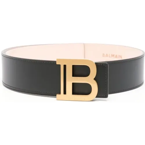 Leather Belt with Gold-Tone Buckle , female, Sizes: 75 CM, 80 CM, 85 CM - Balmain - Modalova