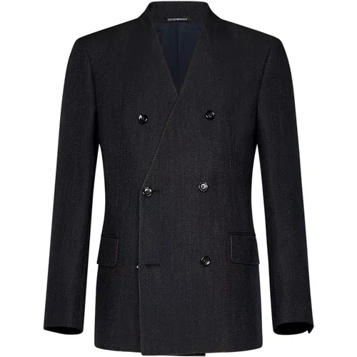 Blauer Zweireihiger Blazer Oberbekleidung - Emporio Armani - Modalova