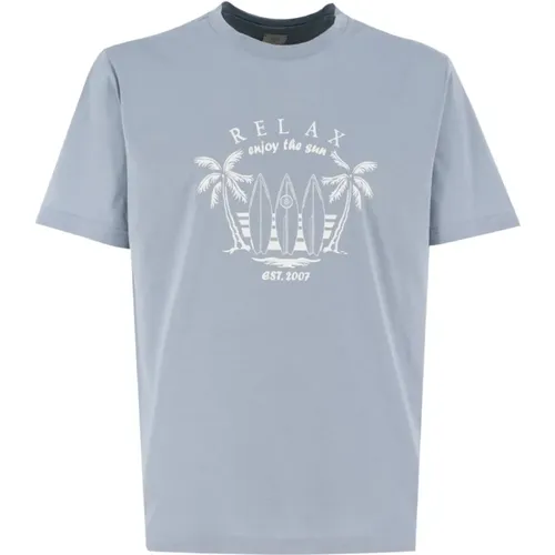 Mens Crewneck T-Shirt with Front Print , male, Sizes: L, XL, M, 2XL - Eleventy - Modalova