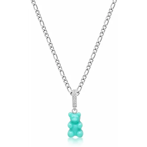 Mens Silver Necklace with Turquoise Gummy Bear - Nialaya - Modalova