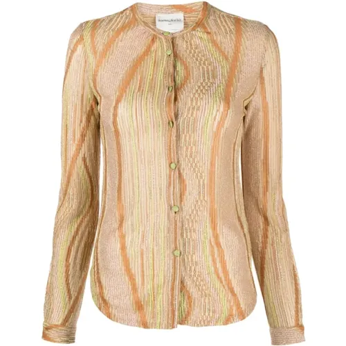 Golden Ribbed Knit Shirt with Metallic Threading , female, Sizes: S - Forte Forte - Modalova