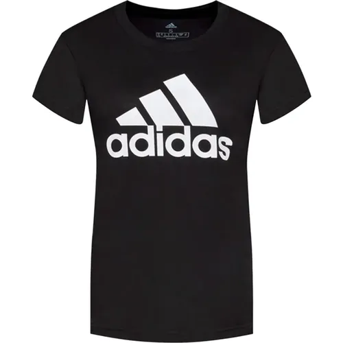 Schwarz/Weiß Logo Print T-Shirt , Damen, Größe: L - Adidas - Modalova