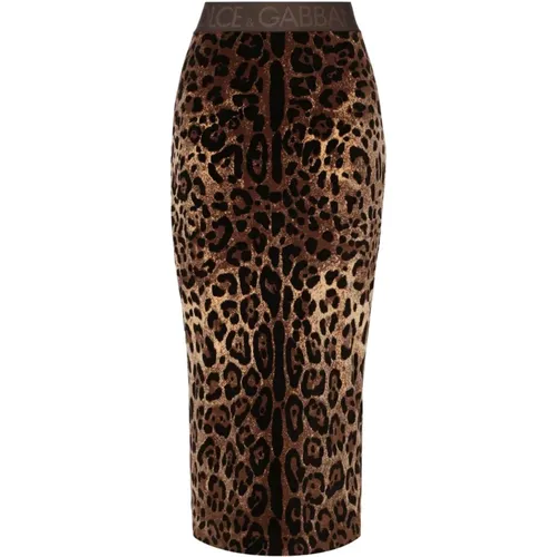Leopard Print Chenille Midi Skirt , female, Sizes: M, L - Dolce & Gabbana - Modalova