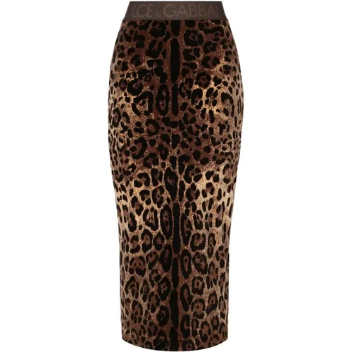 Leopard Print Chenille Midi Skirt , female, Sizes: S - Dolce & Gabbana - Modalova