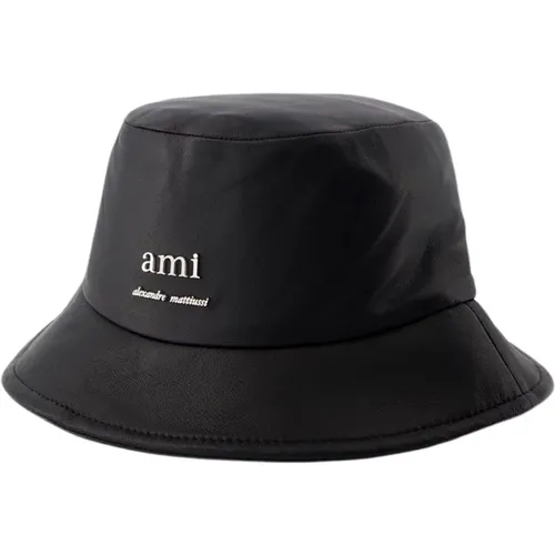 Leather Bucket Hat with Brass Details , unisex, Sizes: 56 CM - Ami Paris - Modalova