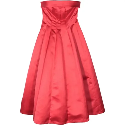 Rotes Plissiertes Midi-Kleid mit Bustier-Stil Ausschnitt , Damen, Größe: S - Philosophy di Lorenzo Serafini - Modalova