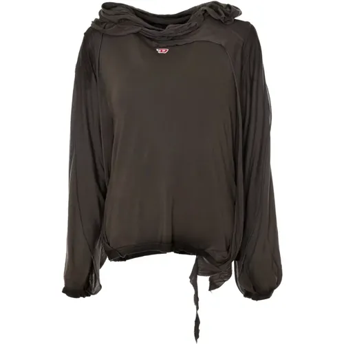 Destroyed-Look Hooded Long Sleeve Shirt , female, Sizes: S, M - Diesel - Modalova