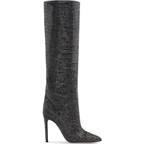 Grey Crystal Velvet Knee-High Boots , female, Sizes: 5 1/2 UK, 6 UK, 4 UK, 4 1/2 UK, 5 UK - Paris Texas - Modalova
