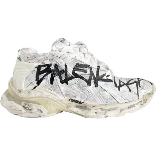 Schwarze und weiße Runner Graffiti Sneakers - Balenciaga - Modalova
